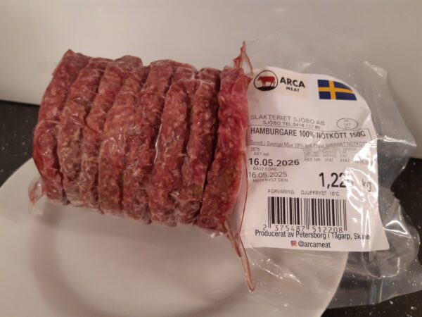ARCA Hamburgarlåda 179kr kg/ 40 st burgare x 150g / Skåne